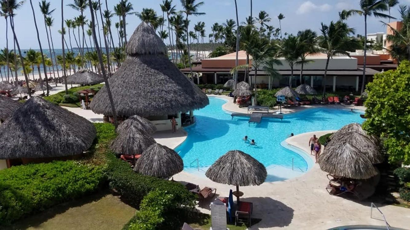 Resort pool with palapas